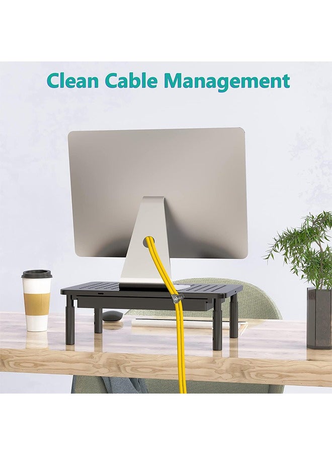 Monitor Stand with Storage, Computer riser for Monitor with Drawer, Laptop 3 Height Adjustable Metal Laptop Stand Riser, and Phone Holder for Office, Home, School
