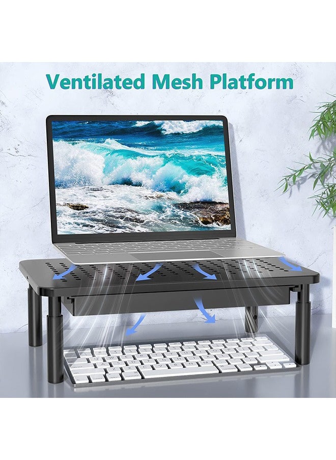Monitor Stand with Storage, Computer riser for Monitor with Drawer, Laptop 3 Height Adjustable Metal Laptop Stand Riser, and Phone Holder for Office, Home, School