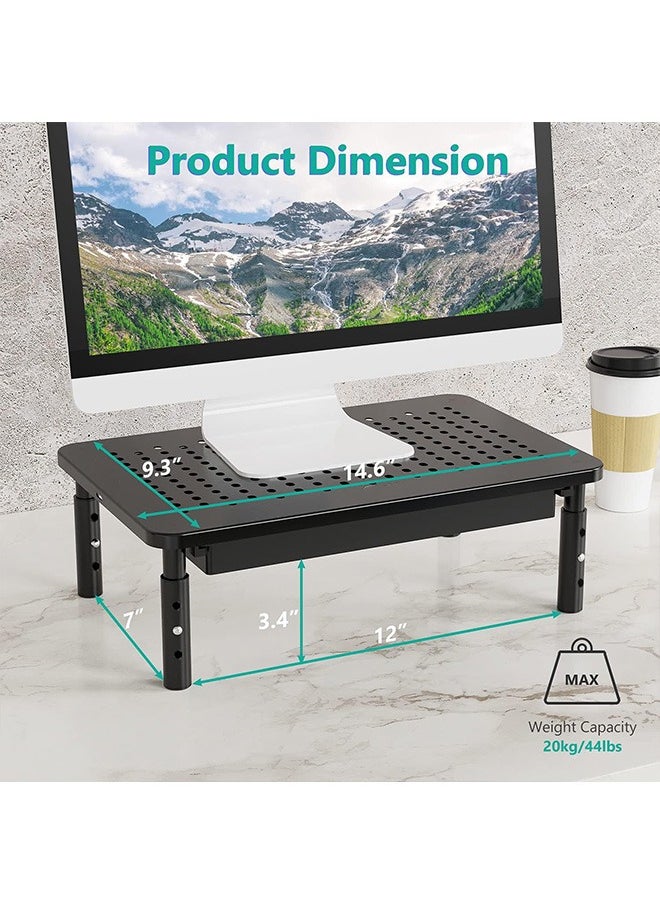 Monitor Stand with Storage, Computer riser for Monitor with Drawer, Laptop 3 Height Adjustable Metal Laptop Stand Riser, and Phone Holder for Office, Home, School