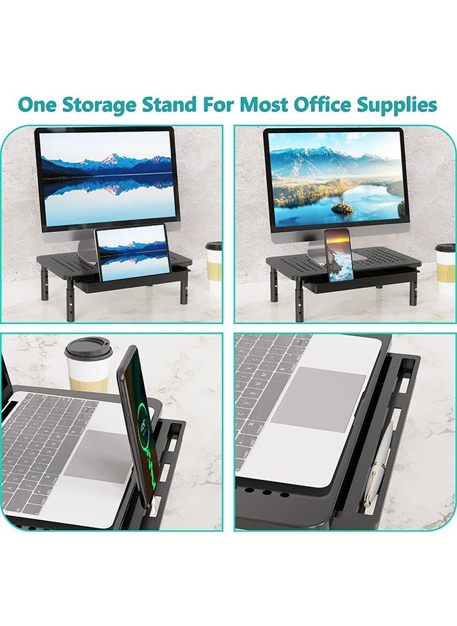 Monitor Stand with Storage, Computer riser for Monitor with Drawer, Laptop 3 Height Adjustable Metal Laptop Stand Riser, and Phone Holder for Office, Home, School