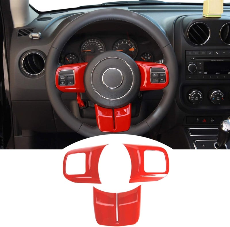 JeCar Interior Steering Wheel Decoration Trim Kits for 2011-2018 Jeep Wrangler JK/2011-2013 Grand Cherokee/2011-2016 Jeep Compass & Patriot, Red Light durable upgraded substance - Image 1