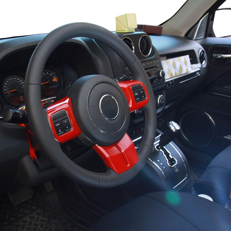 JeCar Interior Steering Wheel Decoration Trim Kits for 2011-2018 Jeep Wrangler JK/2011-2013 Grand Cherokee/2011-2016 Jeep Compass & Patriot, Red Light durable upgraded substance - Image 5