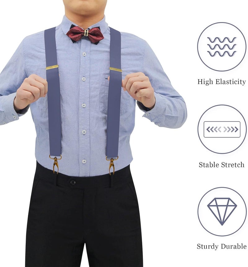 AYOSUSH Vintage Suspenders for Men Heavy Duty 4 Snap Hooks for Belt Loops Adjustable X Back - Image 3