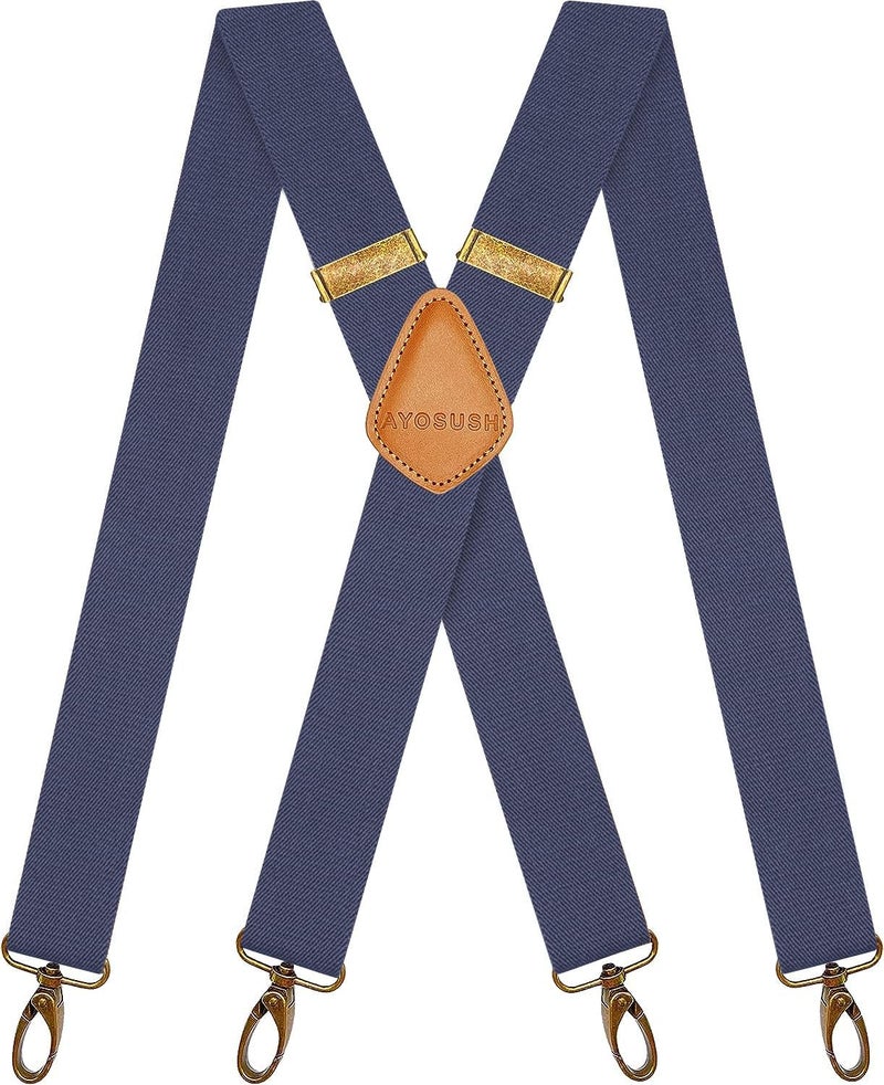 AYOSUSH Vintage Suspenders for Men Heavy Duty 4 Snap Hooks for Belt Loops Adjustable X Back - Image 1