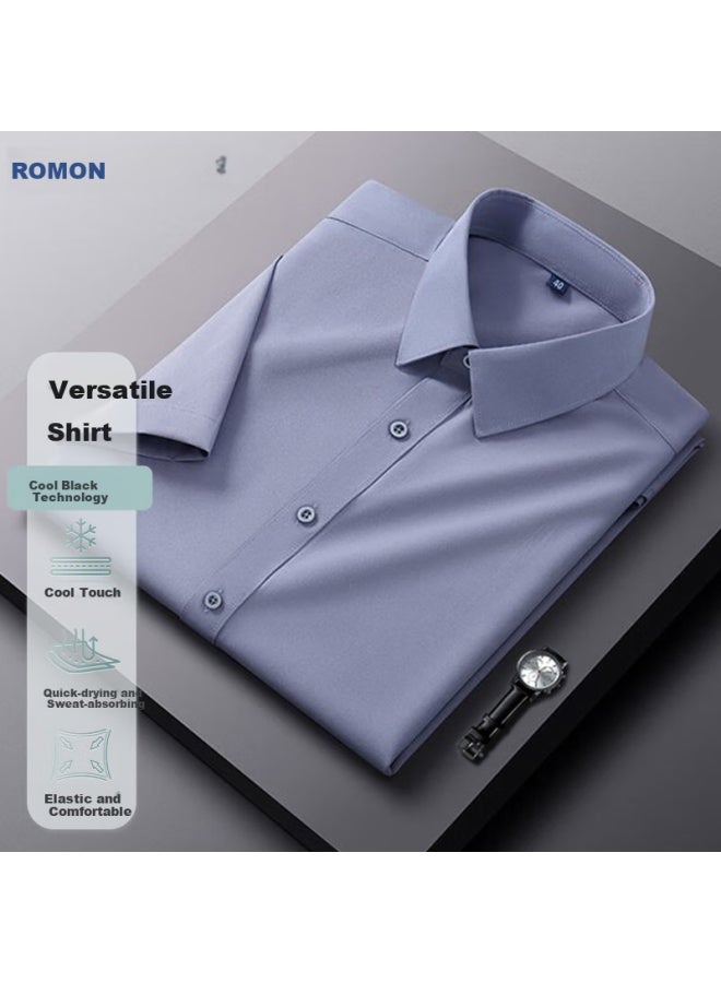 Romon Ice Silk White Men's Business Professional Short Sleeve Wrinkle-free Elastic Formal Shirt Men's Gray 45 - Image 1