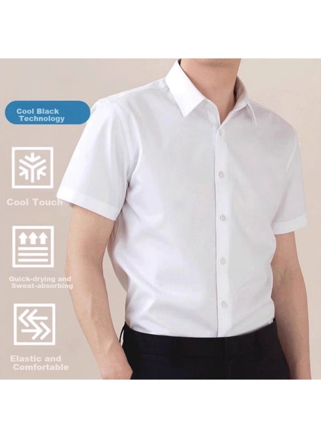 Romon Ice Silk White Men's Business Professional Short Sleeve Wrinkle-free Elastic Formal Shirt Men's Gray 45 - Image 2