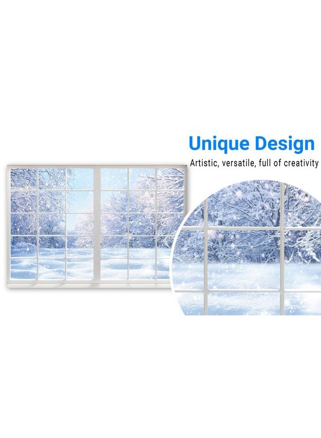Funnytree Winter Landscape Window Photography Backdrop Christmas Snow Trees Scenery Background Baby Kids Party Decorations Portrait Cake Table Banner Photo Studio Props 7x5ft - Image 2