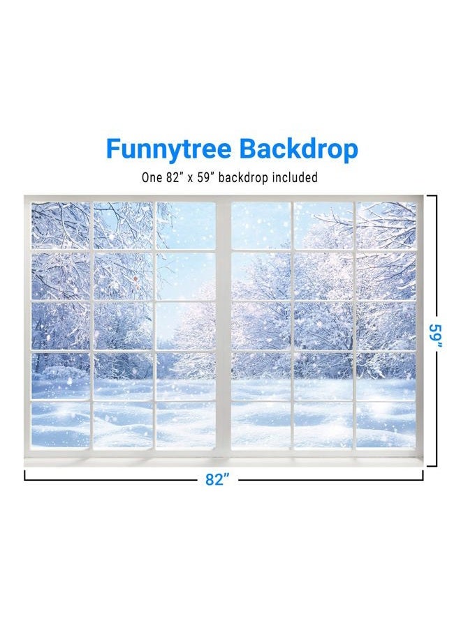 Funnytree Winter Landscape Window Photography Backdrop Christmas Snow Trees Scenery Background Baby Kids Party Decorations Portrait Cake Table Banner Photo Studio Props 7x5ft - Image 3