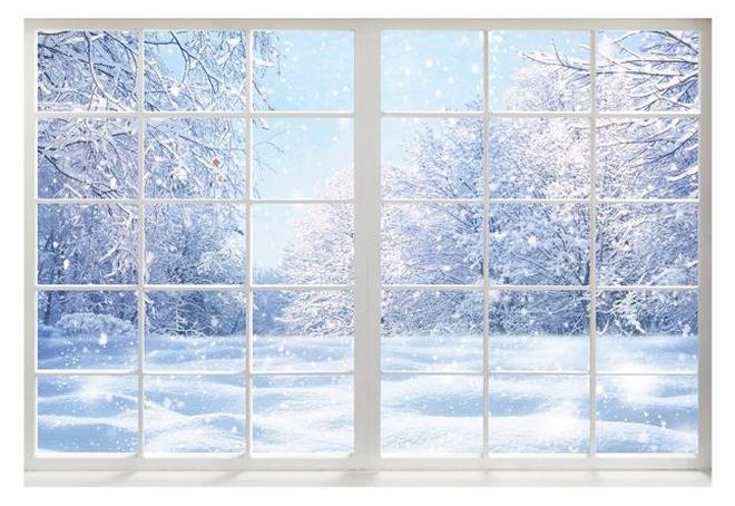Funnytree Winter Landscape Window Photography Backdrop Christmas Snow Trees Scenery Background Baby Kids Party Decorations Portrait Cake Table Banner Photo Studio Props 7x5ft - Image 1