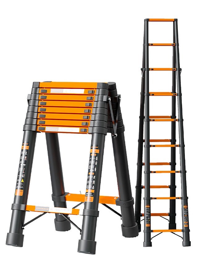 ALongDeng 3.5M Telescoping Ladder Heavy-Duty Steel Extension Ladder Folding Portable for Home Roof Attic Non Slip Step Ladders with One Button Retraction 150KG Capacity - Image 1