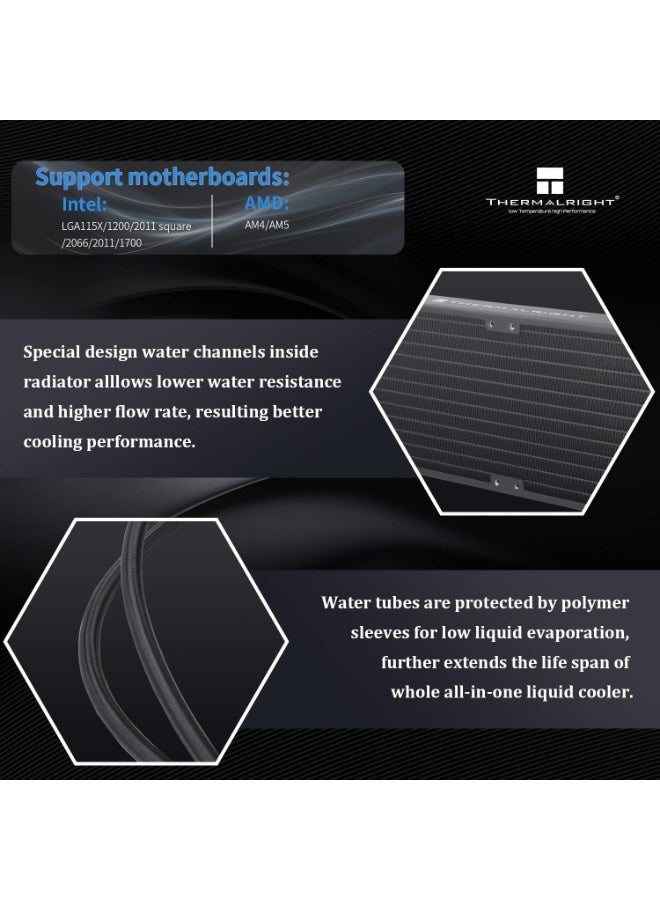 Thermalright Frozen Prism 360 Black ARGB CPU Liquid Cooler,Efficient PWM Controlled Pump 3300RPM,3×TL-E12 Series PWM Fan,Water Cooling Computer Parts,for AMD AM4/AM5,Intel 1150/1156/1200/1700/2066 - Image 3