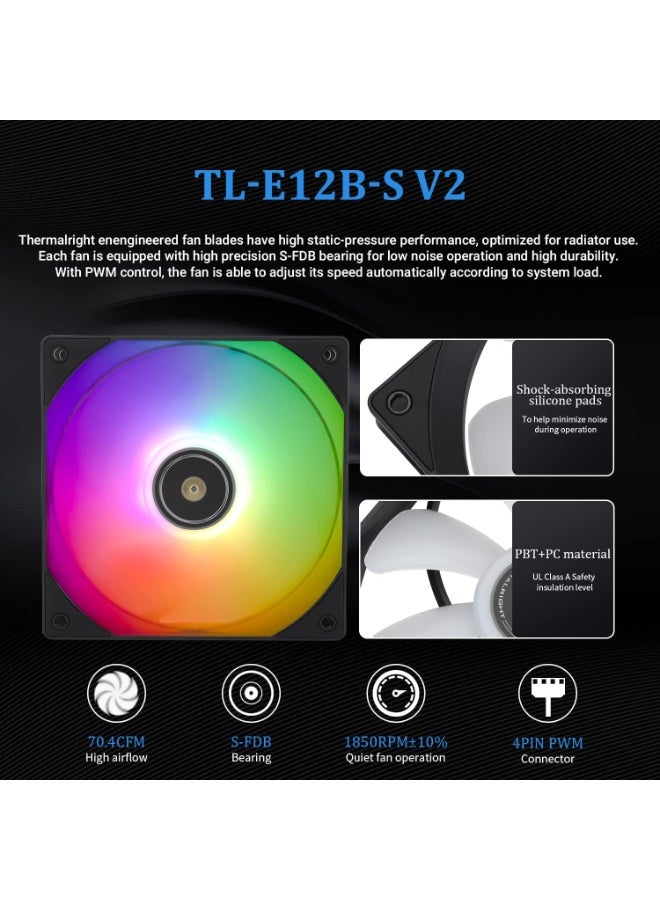 Thermalright Frozen Prism 360 Black ARGB CPU Liquid Cooler,Efficient PWM Controlled Pump 3300RPM,3×TL-E12 Series PWM Fan,Water Cooling Computer Parts,for AMD AM4/AM5,Intel 1150/1156/1200/1700/2066 - Image 5