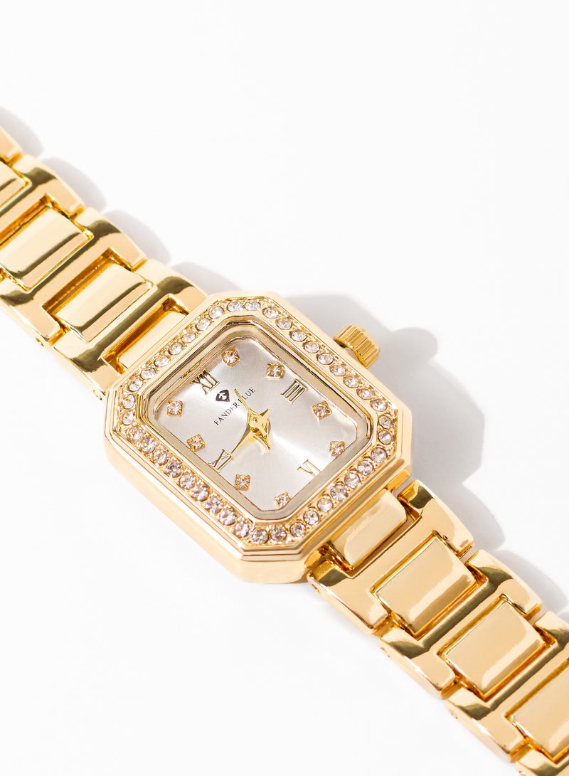 فاندر بلو ساعة نسائية بسير ذهبي ومينى ابيض مرصع بالكرستال - Image 1