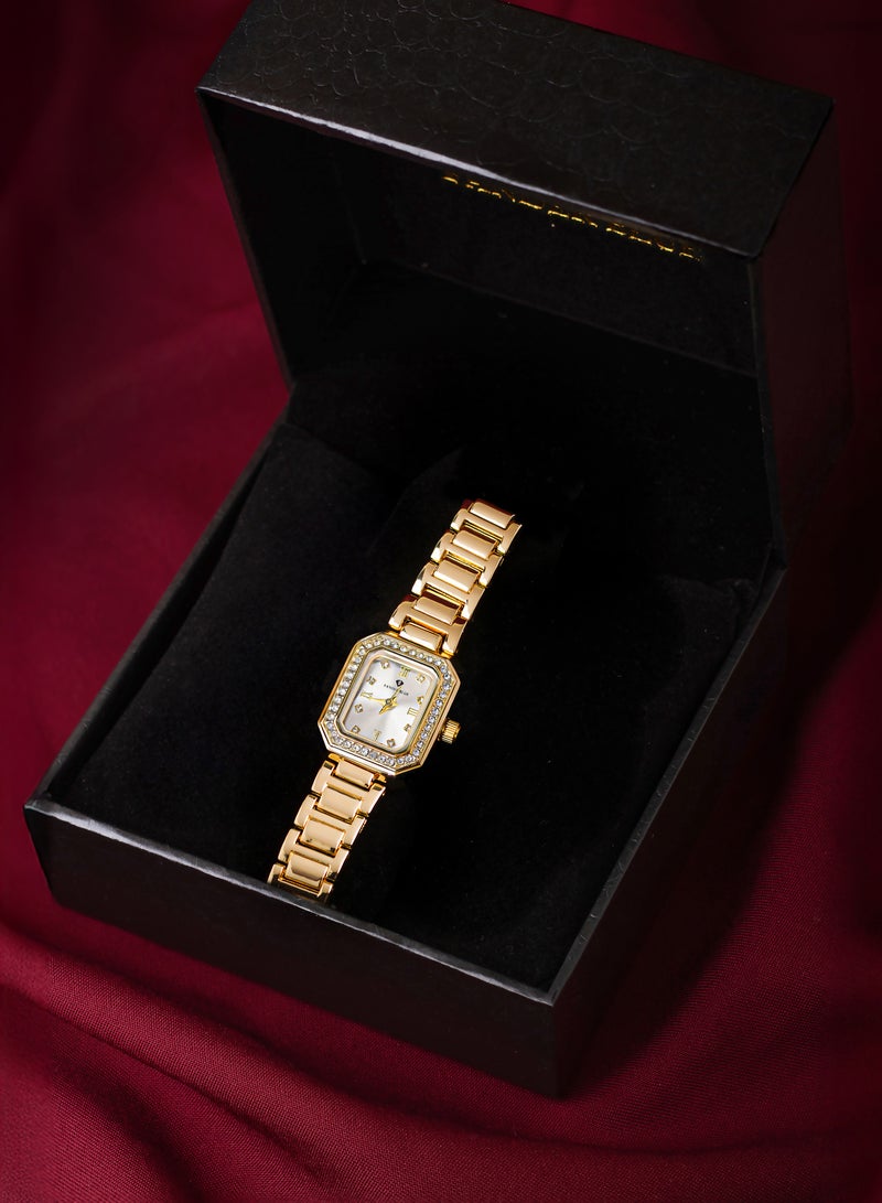 فاندر بلو ساعة نسائية بسير ذهبي ومينى ابيض مرصع بالكرستال - Image 2