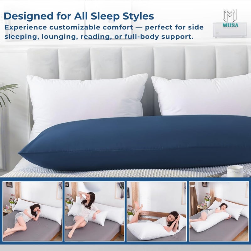 MUSA MUSA® Full Body Long Pillow with 300 Cotton TC - Breathable Polyester Filling, Pregnancy Pillow for Belly Support, Sleeping, Side Sleeper & Back Sleepers Maternity Pillow (Navy, 50 x 140cm) - Image 5
