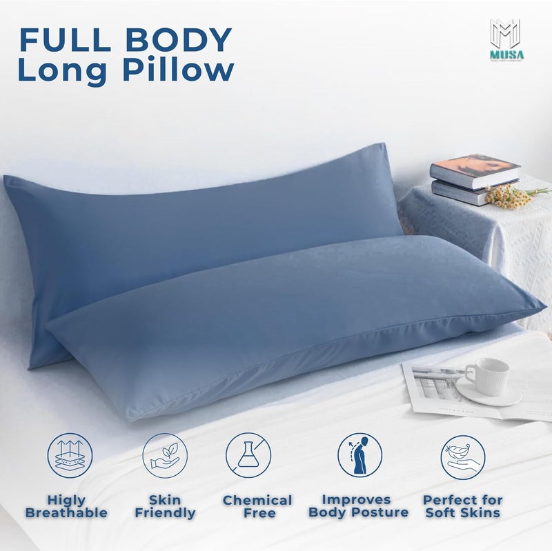 MUSA MUSA® Full Body Long Pillow with 300 Cotton TC - Breathable Polyester Filling, Pregnancy Pillow for Belly Support, Sleeping, Side Sleeper & Back Sleepers Maternity Pillow (Navy, 50 x 140cm) - Image 3