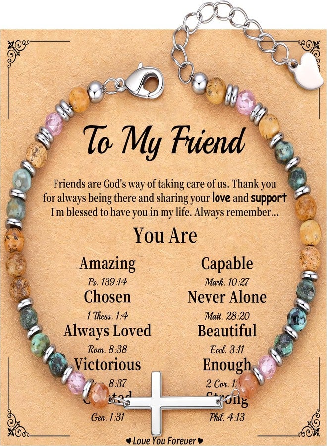 Btysun Gifts for Best Friend Woman, Best Friend Birthday Gifts for Women Cross Bead Bracelet Green Turquoise Beaded Bracelet Bestie Friendship Gift for Her Anniversary Christmas Jewelry - Image 1
