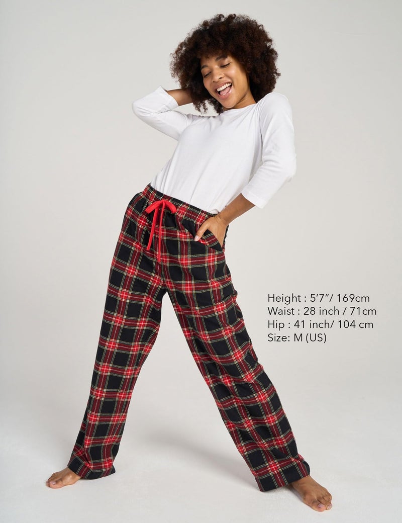 LAPASA Women's Flannel Pajama Pants Plaid 100% Cotton Pajamas Pants M, Black&Red Plaid - Image 2