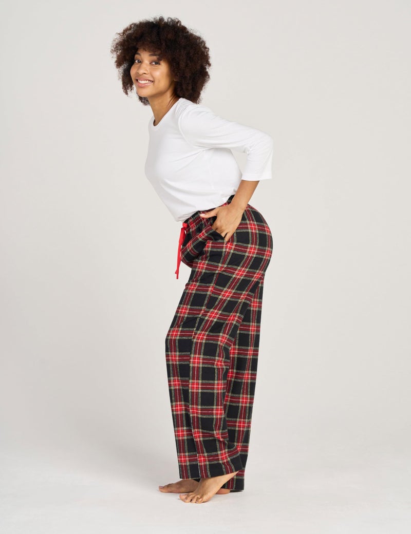 LAPASA Women's Flannel Pajama Pants Plaid 100% Cotton Pajamas Pants M, Black&Red Plaid - Image 5
