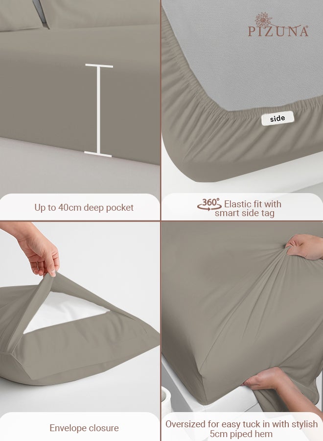 PIZUNA Pure Combed Cotton Bed Sheet Set Queen Size Simply Taupe, 400 Thread Count Cozy Luxury 100% Long Staple Cotton Sateen Weave Bedsheets Set (1 Flat Sheet, 1 Fitted Sheet, 2 Pillowcases) - Image 4