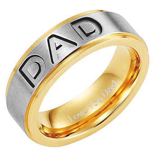 Willis Judd Men's DAD Titanium 7mm Ring Engraved Love You Dad with Gift Pouch - Image 1