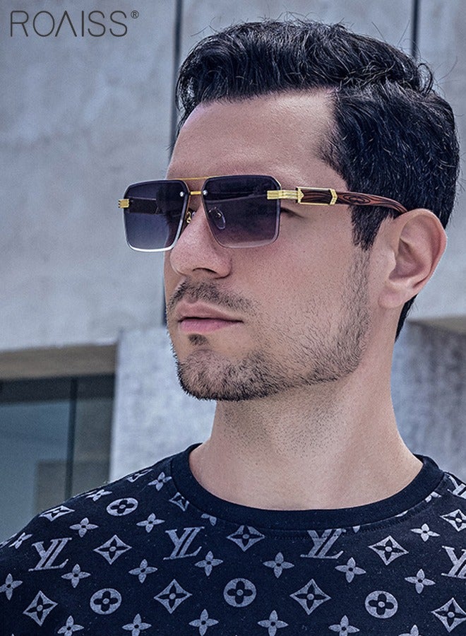 رويس نظارة شمسية مستطيلة رجالية، نظارة الشمس الواقية من الأشعة فوق البنفسجية 400 بإطار معدني، ظلال شمس عصرية مضادة للوهج للرجال مناسبة للقيادة وصيد الأسماك والسفر، رمادي متدرج، 58 مم - Image 2