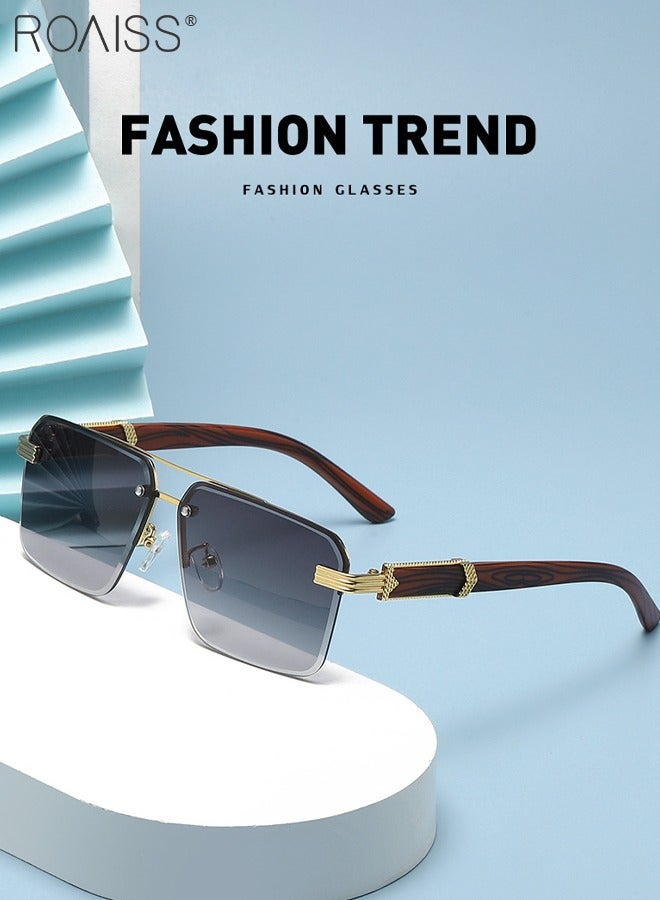 رويس نظارة شمسية مستطيلة رجالية، نظارة الشمس الواقية من الأشعة فوق البنفسجية 400 بإطار معدني، ظلال شمس عصرية مضادة للوهج للرجال مناسبة للقيادة وصيد الأسماك والسفر، رمادي متدرج، 58 مم - Image 3