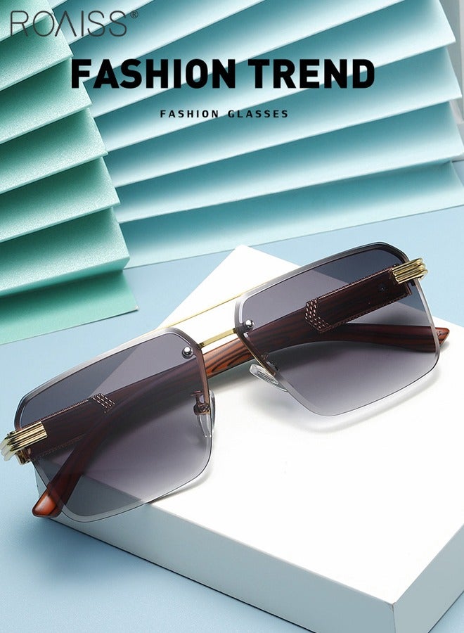 رويس نظارة شمسية مستطيلة رجالية، نظارة الشمس الواقية من الأشعة فوق البنفسجية 400 بإطار معدني، ظلال شمس عصرية مضادة للوهج للرجال مناسبة للقيادة وصيد الأسماك والسفر، رمادي متدرج، 58 مم - Image 4