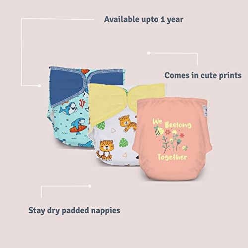 A Toddler Thing Ultra Nappies | Organic Cotton | Reusable & Washable Padded Nappy | Cloth Nappies for Babies | Day & Night Use | Fits 6-12 Month Baby | Adjustable Diapers | Pink | Lovely Animals - Image 5