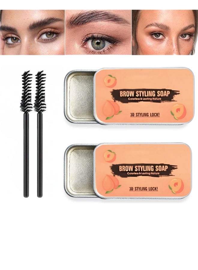 Eyebrow Soap Kit 2 Pack – Waterproof Long Lasting Styling Wax Gel, Clear Brow Setting Pomade for Natural Feathery Look - Image 1