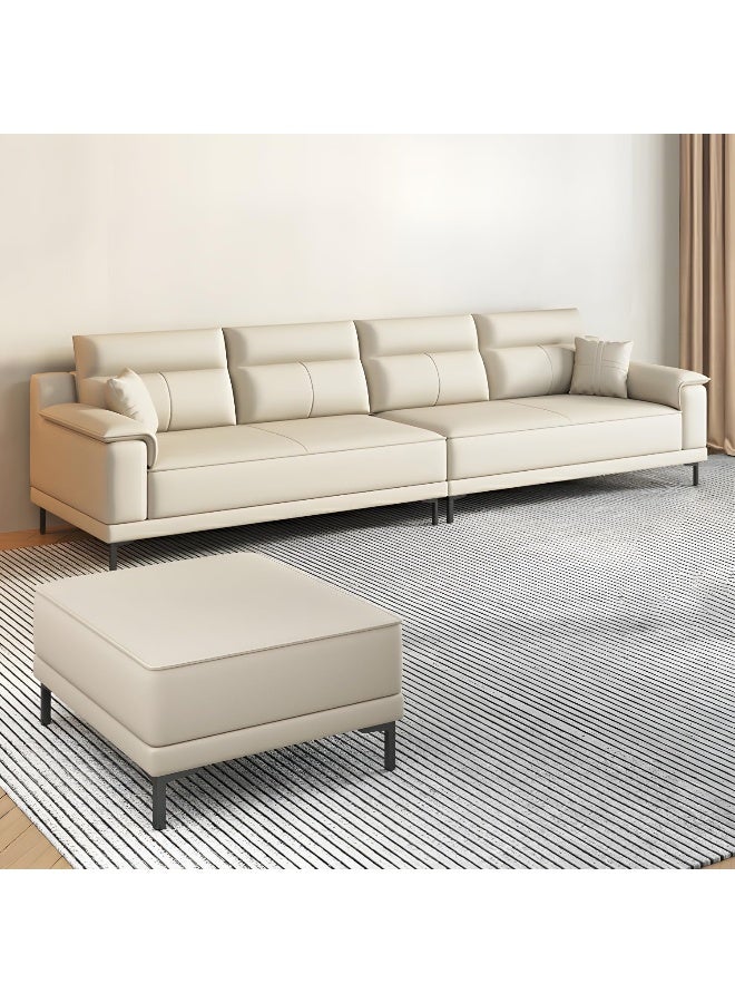 Comfynest Comfynest Modern Solid Color Extra Long Faux Leather Sofa With Ottoman 