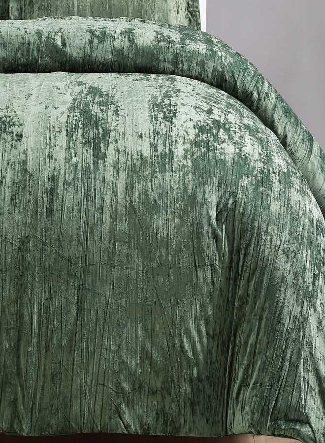 Fredsure Crinkle Velvet Comforter Set, 3 Pieces Blackish Green King, Crinkle Velvet Face and Brushed Microfiber Reverse - Image 3