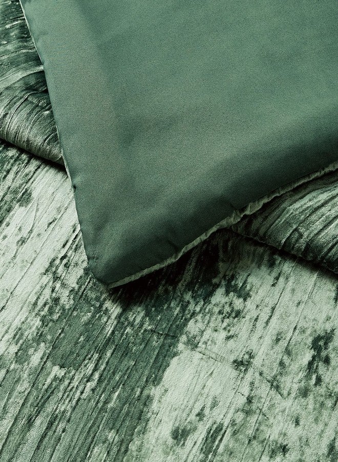 Fredsure Crinkle Velvet Comforter Set, 3 Pieces Blackish Green King, Crinkle Velvet Face and Brushed Microfiber Reverse - Image 5