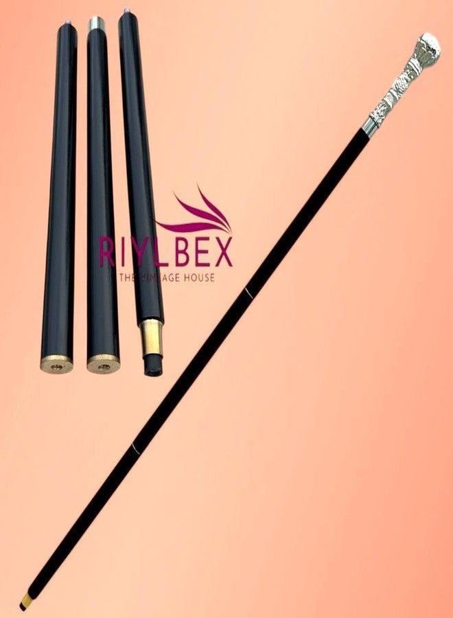 عصا مشي عتيقة من RIYLBEX، بمقبض نحاسي فضي مزخرف، وعمود أسود، عصا أنيقة للهالوين، إكسسوار زي تنكري للرجال والنساء. - Image 4