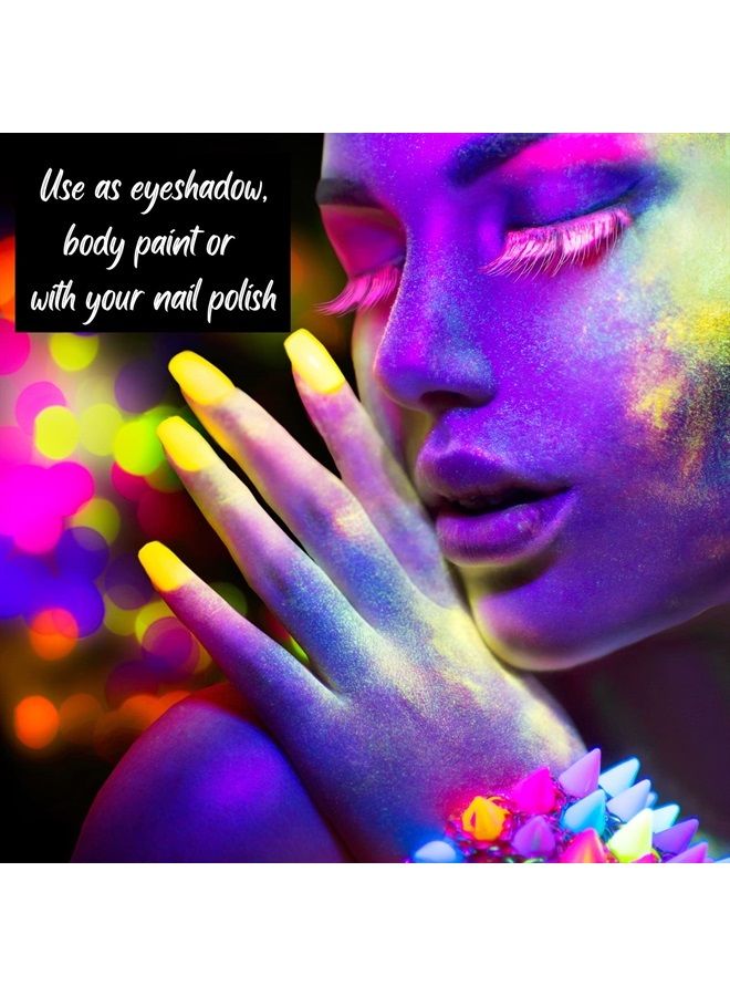Neon Pigment for Face Body Paint Eyeshadow Blacklight UV-Glow 12 Colors Loose Powder Highly Pigmented Kit by Mynena