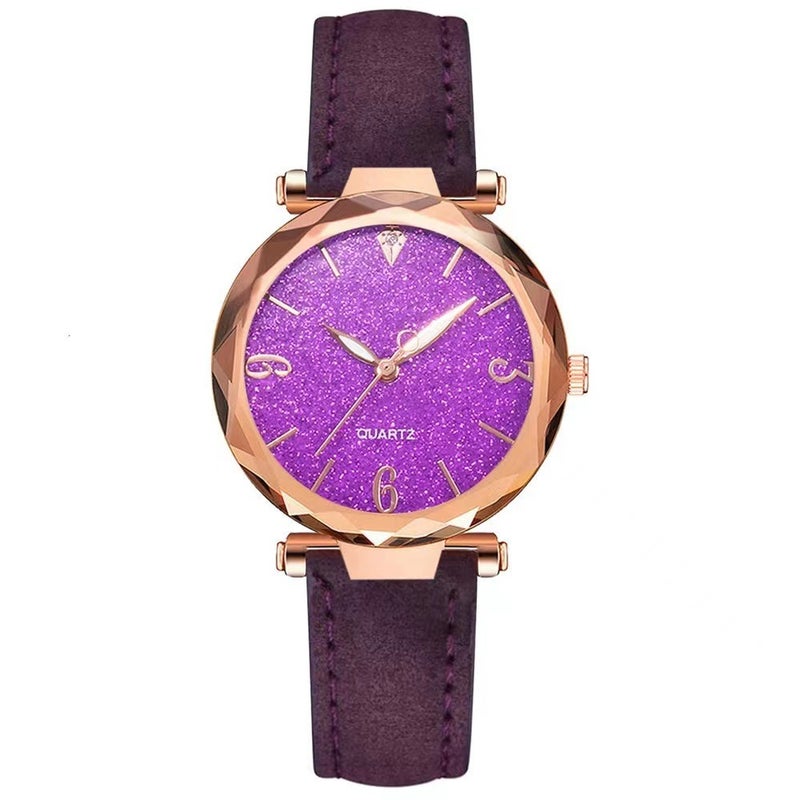 2023 New Cross-border Popular Powder Digital Face Wristwatch Womens 2-piece Set Hexagon Bracelet Ladies Watch Purple 