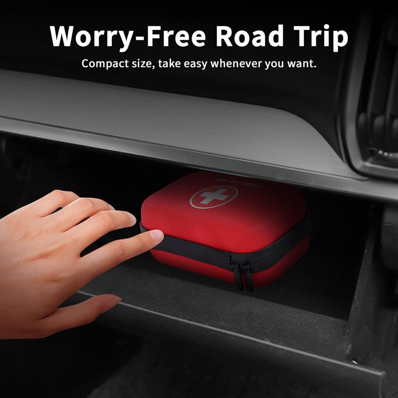 DEXO 200 قطعة مجموعة الإسعافات الأولية والبقاء | حقيبة طبية طارئة للمنزل، المكتب، السيارة، السفر، التخييم، المشي و الرياضة | تعالج الجروح الصغيرة، الخدوش والإصابات | مدمجة وقابلة للنقل - حمراء - Image 3