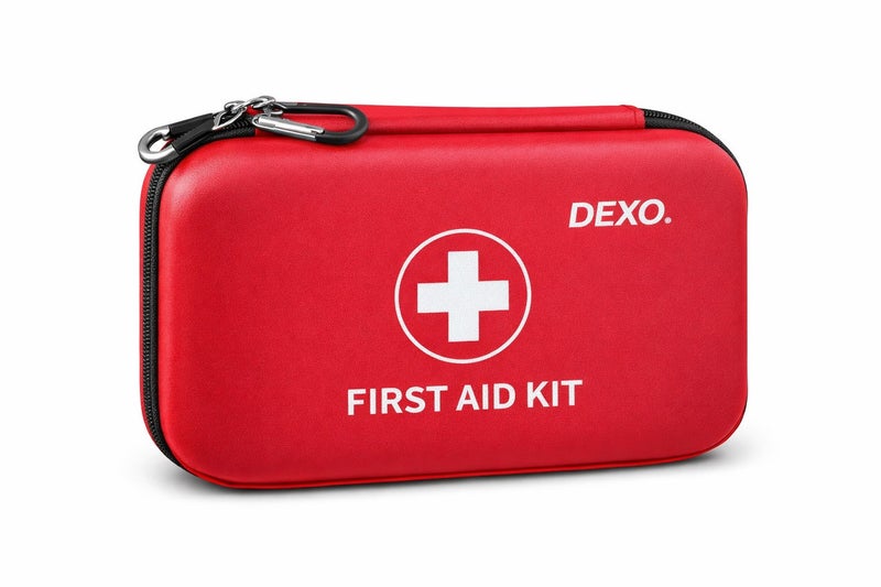DEXO 200 قطعة مجموعة الإسعافات الأولية والبقاء | حقيبة طبية طارئة للمنزل، المكتب، السيارة، السفر، التخييم، المشي و الرياضة | تعالج الجروح الصغيرة، الخدوش والإصابات | مدمجة وقابلة للنقل - حمراء - Image 1