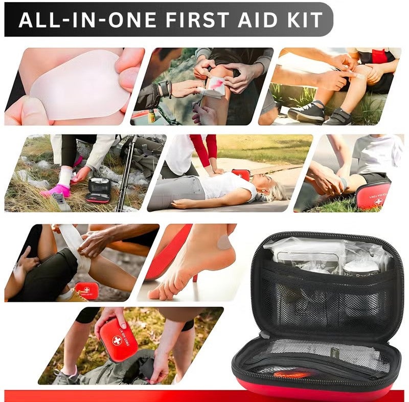 DEXO 200 قطعة مجموعة الإسعافات الأولية والبقاء | حقيبة طبية طارئة للمنزل، المكتب، السيارة، السفر، التخييم، المشي و الرياضة | تعالج الجروح الصغيرة، الخدوش والإصابات | مدمجة وقابلة للنقل - حمراء - Image 4