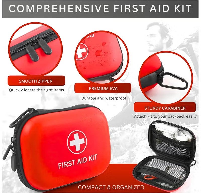 DEXO 200 قطعة مجموعة الإسعافات الأولية والبقاء | حقيبة طبية طارئة للمنزل، المكتب، السيارة، السفر، التخييم، المشي و الرياضة | تعالج الجروح الصغيرة، الخدوش والإصابات | مدمجة وقابلة للنقل - حمراء - Image 2