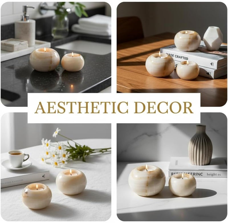 RADICALn All budget friendly options Marble Tealight Candle Holder 4" Inch White Onyx Handmade Decorative Votive Candle Holder for Wedding Centerpieces, Elegant Set of 3 Mini Candle Holders for Living Room Local licensed courier - Image 4