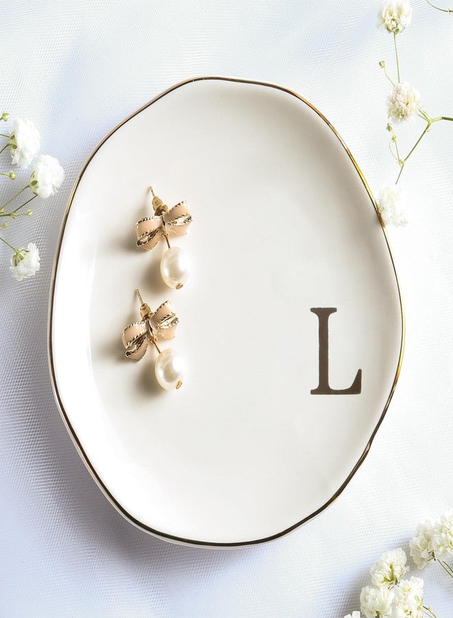 Yoqanr Ceramic Jewelry Tray Ring Dish Personalized A-Monogrammed Engagement Wedding Gifts, for Birthday Mother's Day for Women, Ceramic White 4.75"" (L) - Image 1