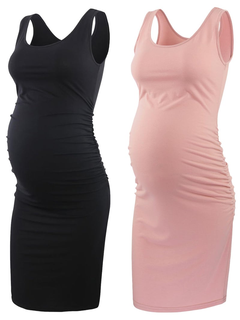 Liu Qu Womens Maternity Sleeveless Tank Dresses Side Ruching Bodycon Dress for Daily Wearing or Baby Shower