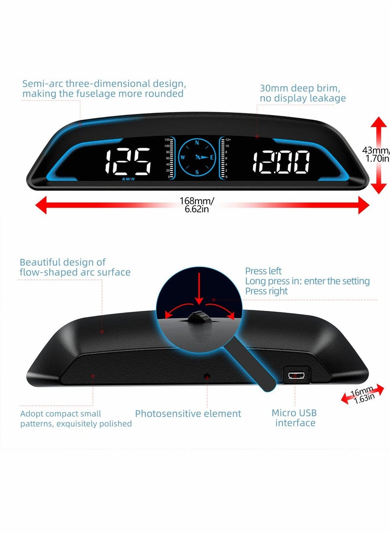 Y&D Digital GPS Speedometer Universal Heads Up Display for Car 5.5 inch Large LCD HUD with MPH Speed Fatigued Driving Alert Overspeed Alarm Trip Meter All Vehicle  - Image 5