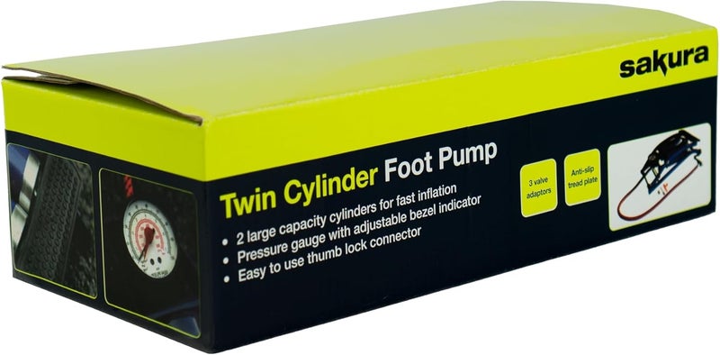 Sakura Twin Cylinder Foot Pump PG270 TWN with Pressure Gauge and 52 cm Hose - Image 2