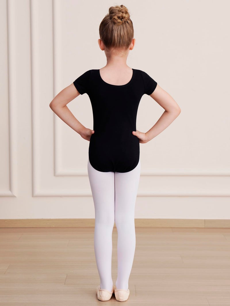 WEGETIT Gymnastics Leotards for Girls, Short Sleeves Gymnastics Ballet Leotard Toddler (Black, 6-8 Years) - Image 3