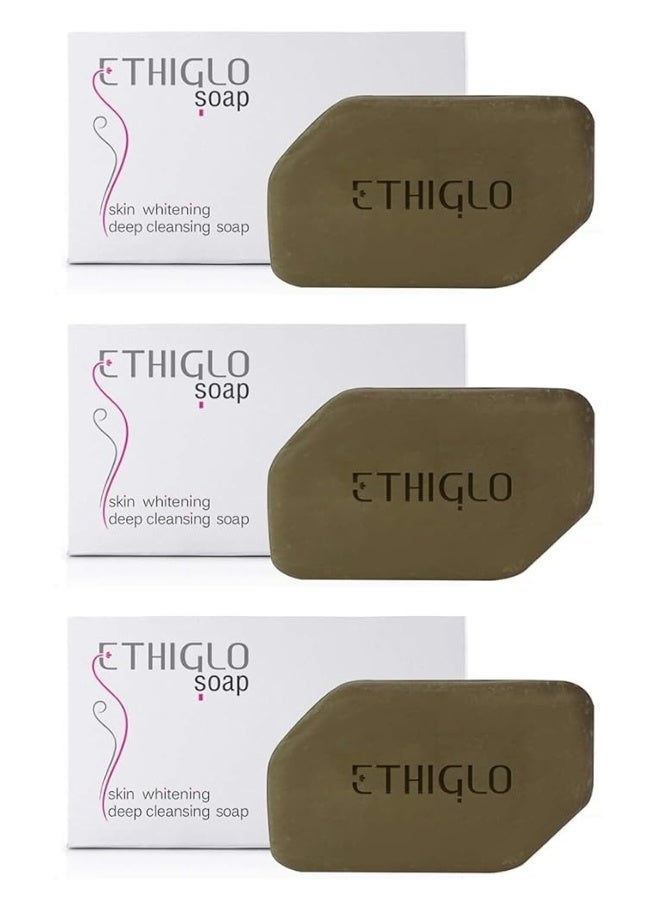 Ethiglo Deep Cleansing Soap for All Skin Types | Helps Reduce Acne Scars, Dullness, Tanning & Pigmentation | Leaves Skin Soft & Smooth | Pack of 3 (75g) - Image 1