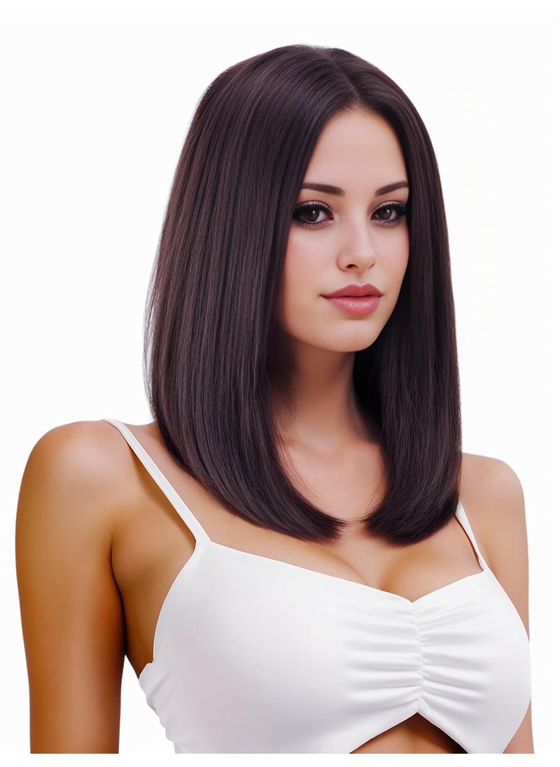 Rugelyss - Rugelyss Chestnut Brown Bob Wigs for Women Short Straight Brunetee Wig with No Bangs 14 Inch Heat Resistant Synthetic Wig with Middle Part for Daily or Party and Halloween Costume - Image 1