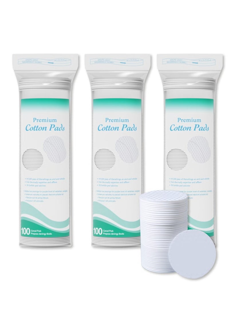 3 Packs 300 Sheets Premium Cotton Rounds ，for FaceFacial Lip & Eye Makeup Remover Pads, Effective Cosmetic Cotton Round,Hypoallergenic, Lint-Free - Image 1