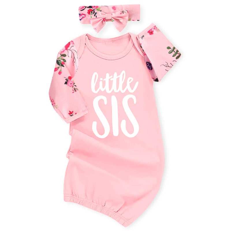 AMAWMW Newborn Baby Girl Little Sister Sleeper Gown Stripe Long Sleeve Nightgown Pajamas Gifts Stuff Essential Outfit - Image 1